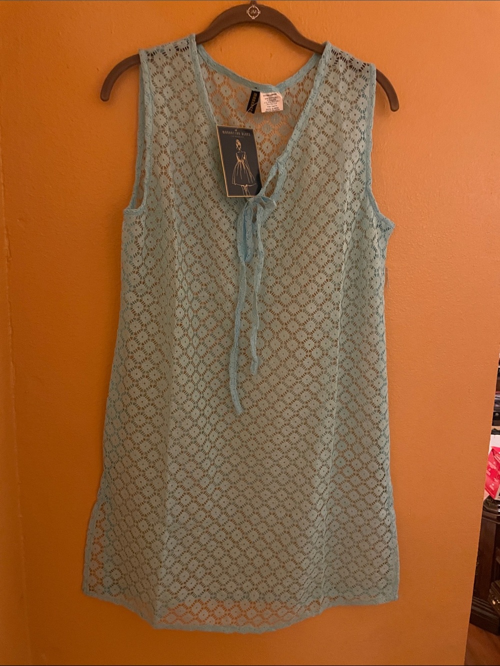 Light Blue Lace Kids Swim Coverup with Tie Neck